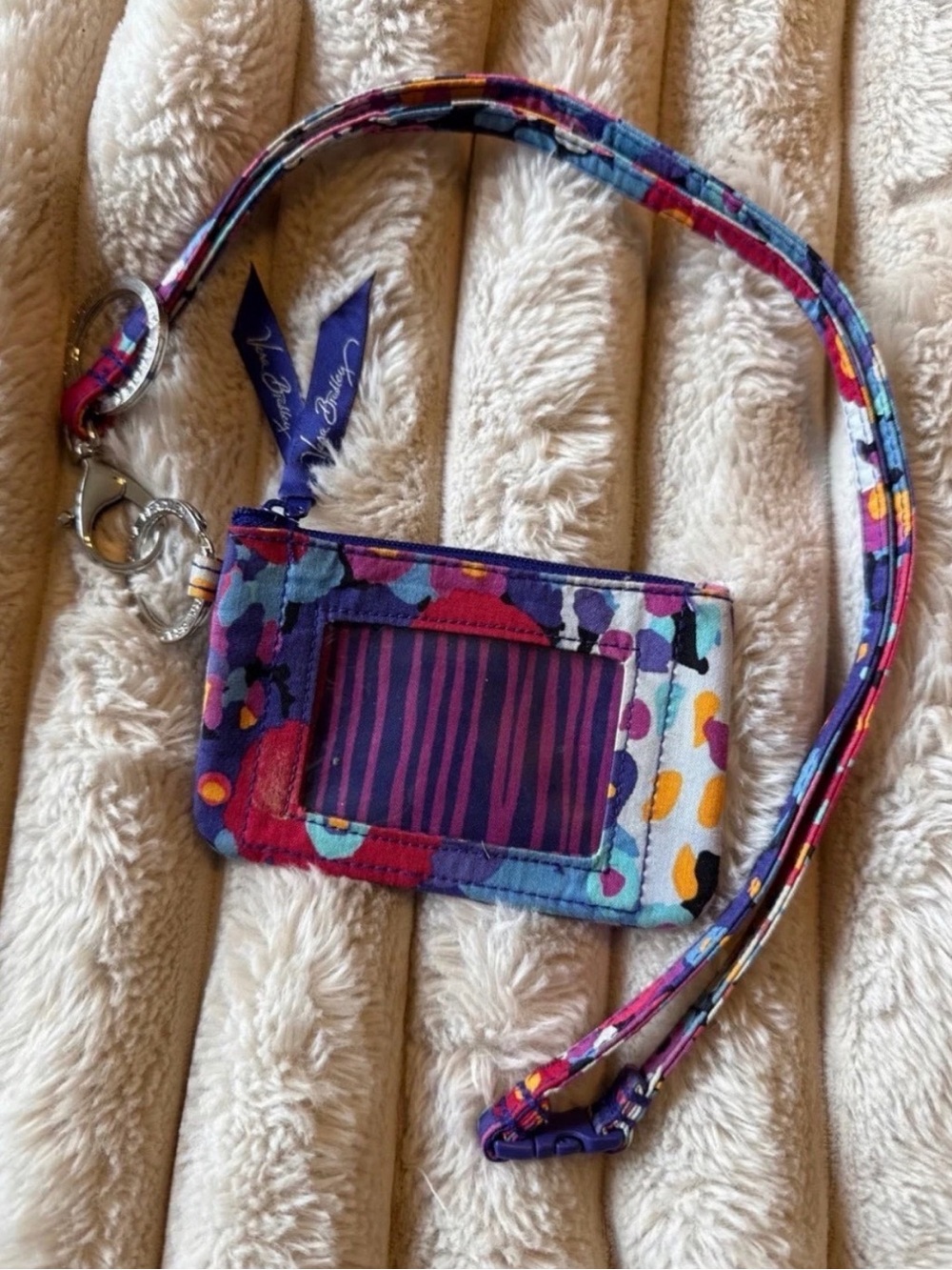 Vera Bradley Multicolor Floral Stripe ID Lanyard Wallet